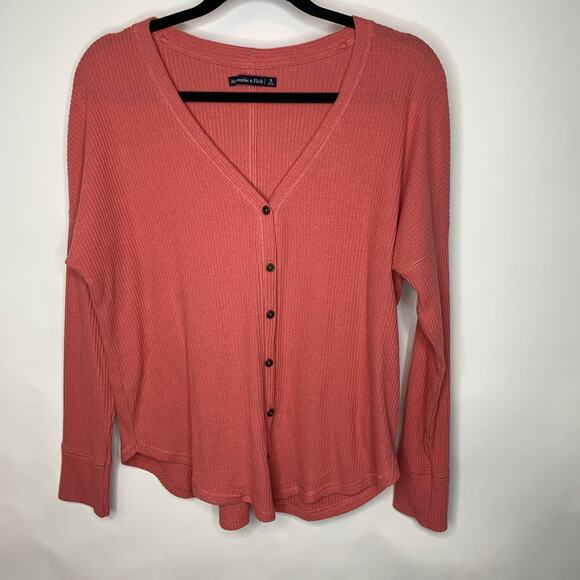 Abercrombie & Fitch Coral Ribbed Button Front Jersey Shirt Sz Small - Picture 1 of 5